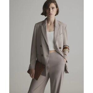 Quince Womens Stretch Crepe Double-Breasted Blazer Morel Beige X-L Office Modern